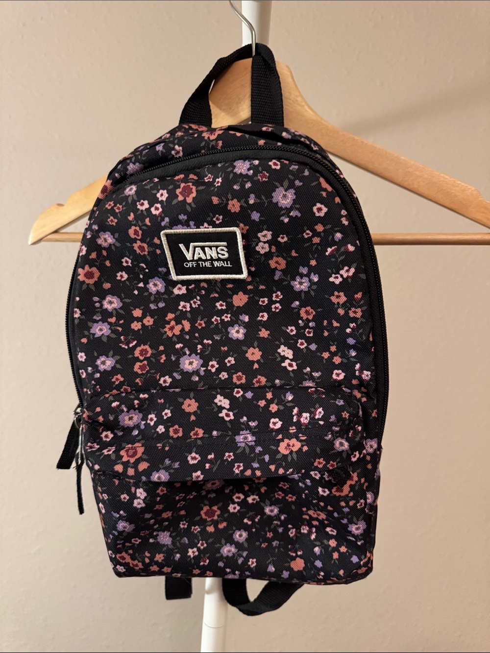 Vans Black Floral Mini Backpack with Pink & Purple Blooms